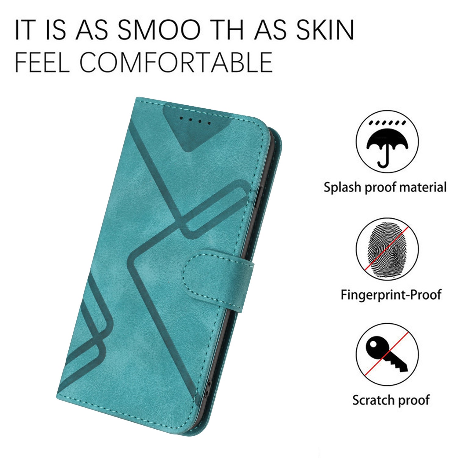 YX0040 For iPhone 16 Pro Max Case PU Leather Wallet Geometric Phone Cover - Baby Blue