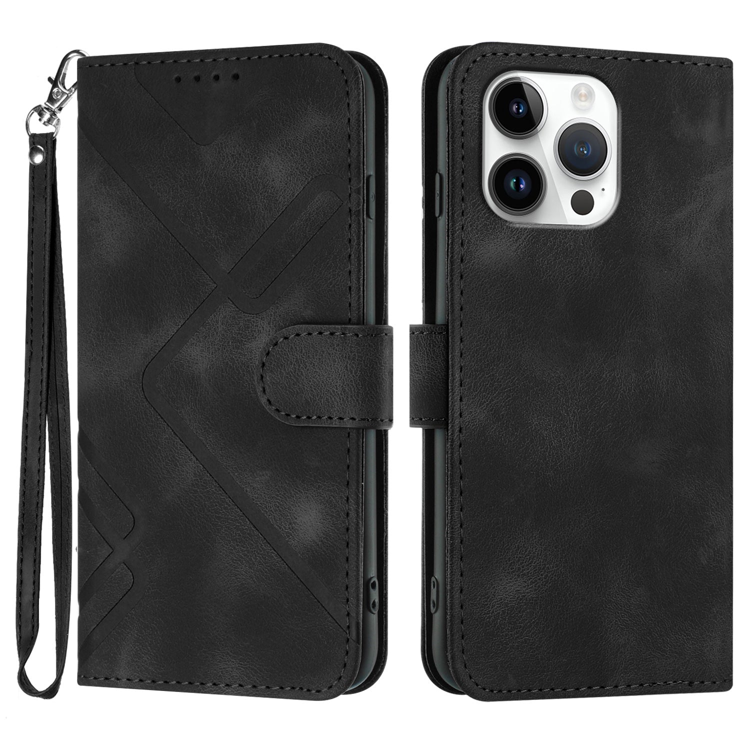 YX0040 For iPhone 16 Pro Max Case PU Leather Wallet Geometric Phone Cover - Black