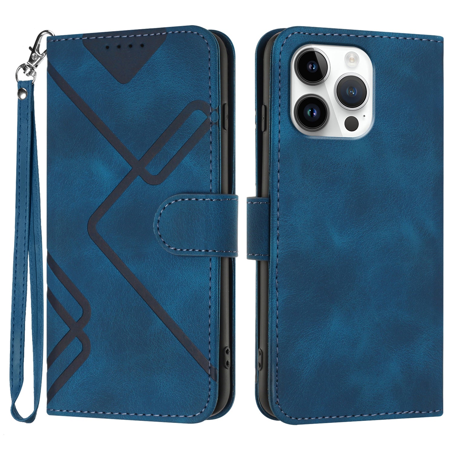 YX0040 For iPhone 16 Pro Max Case PU Leather Wallet Geometric Phone Cover - Sapphire