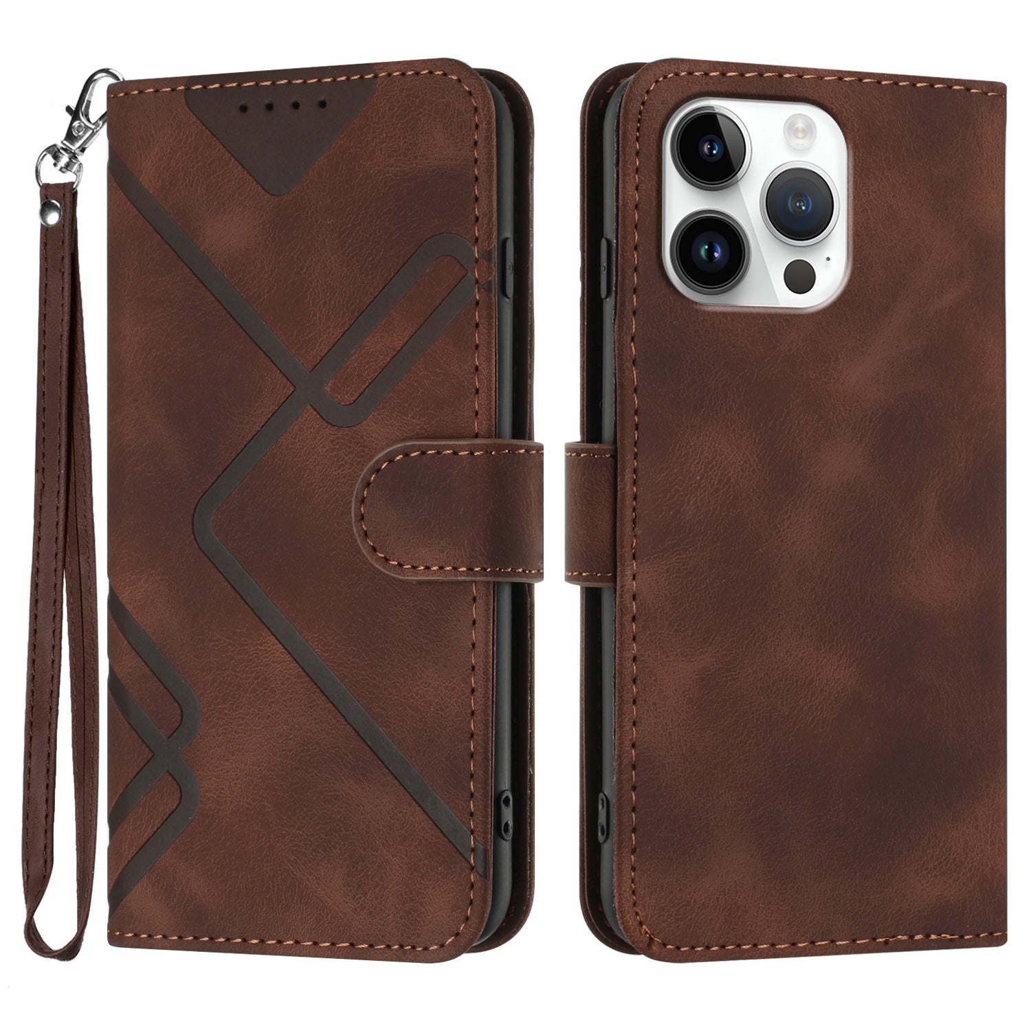 YX0040 For iPhone 16 Pro Max Case PU Leather Wallet Geometric Phone Cover - Coffee