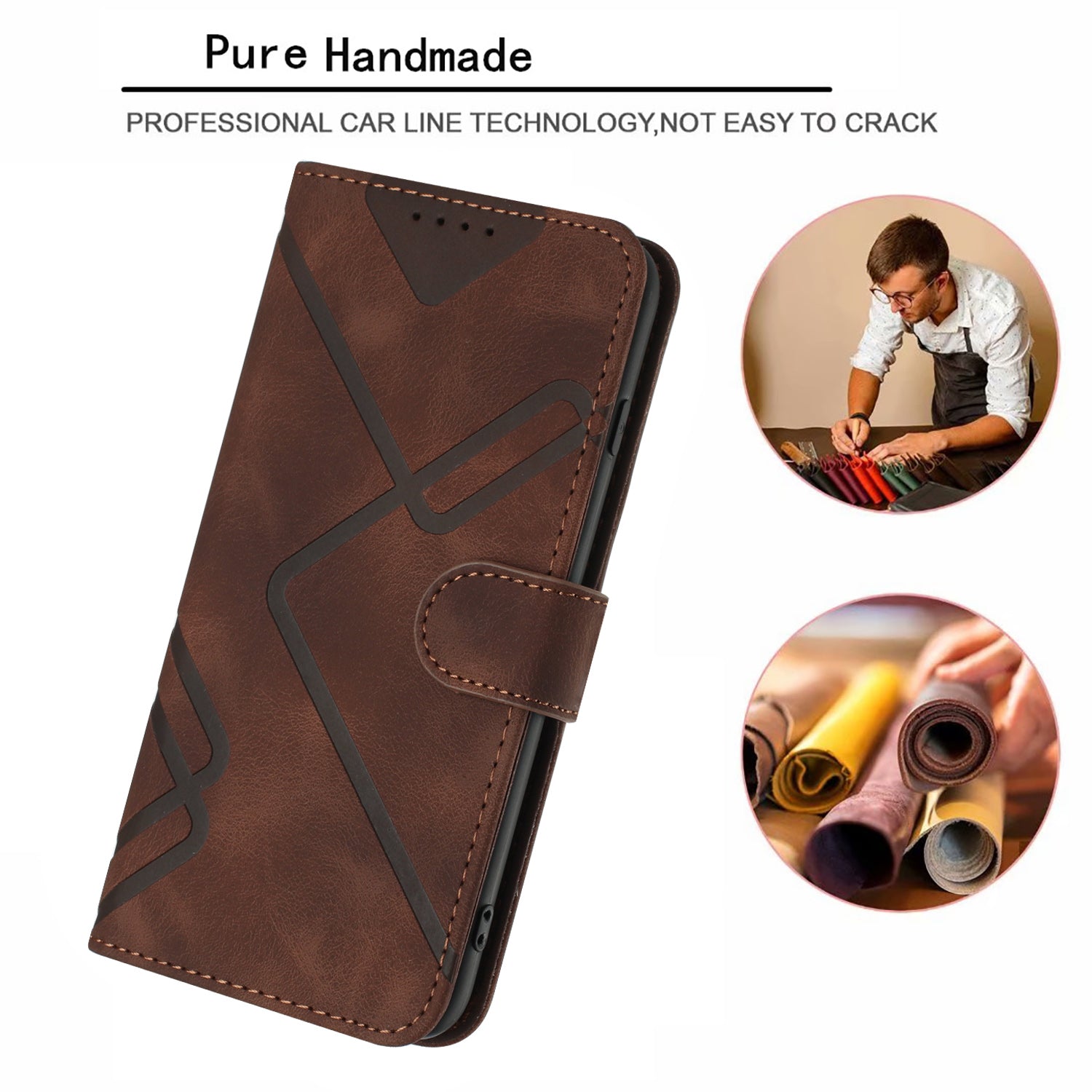 YX0040 For iPhone 16 Pro Max Case PU Leather Wallet Geometric Phone Cover - Coffee