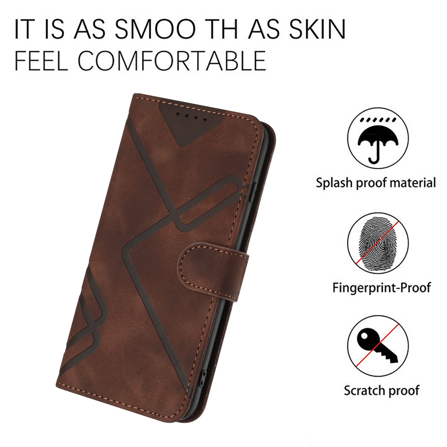 YX0040 For iPhone 16 Pro Max Case PU Leather Wallet Geometric Phone Cover - Coffee