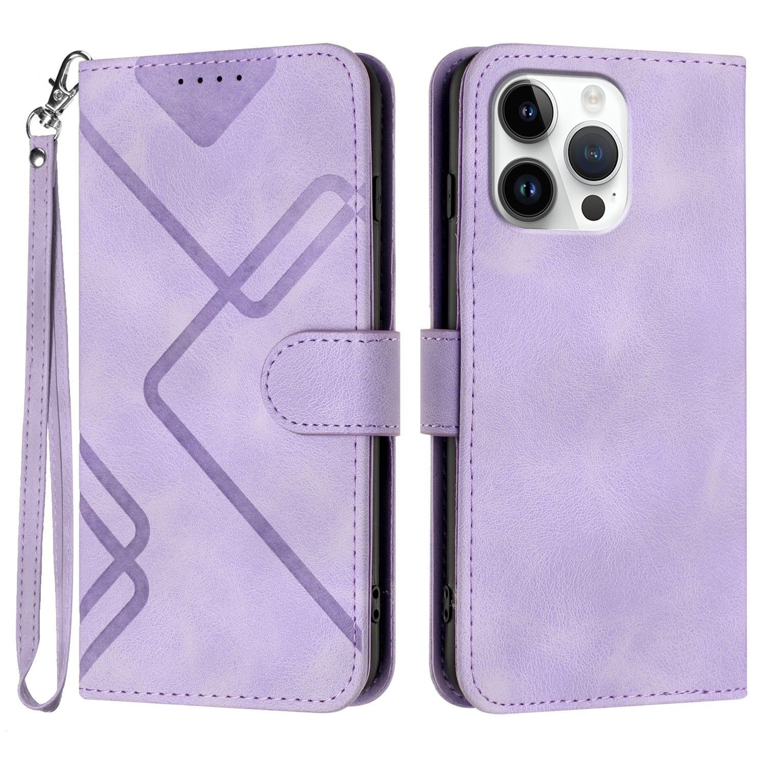 YX0040 For iPhone 16 Pro Max Case PU Leather Wallet Geometric Phone Cover - Light Purple