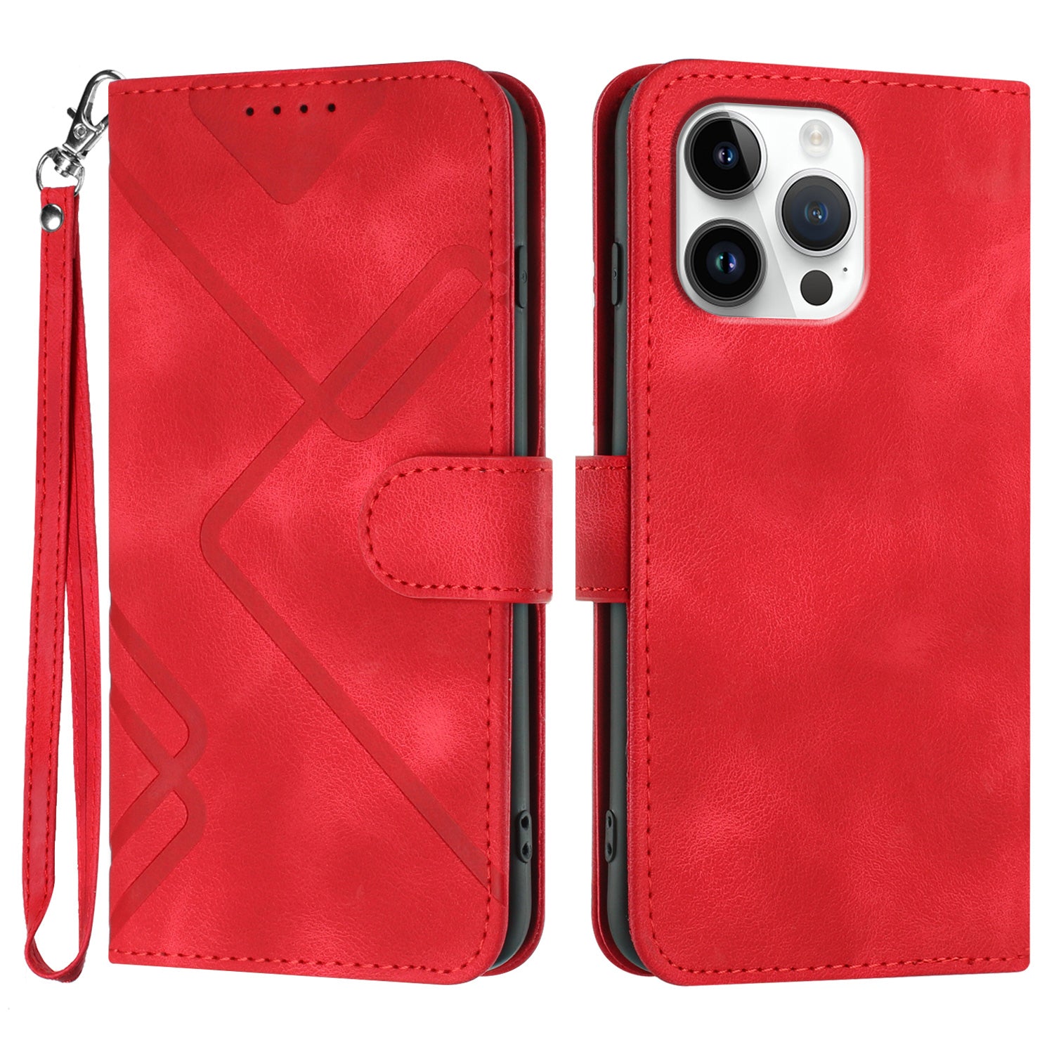 YX0040 For iPhone 16 Pro Max Case PU Leather Wallet Geometric Phone Cover - Red