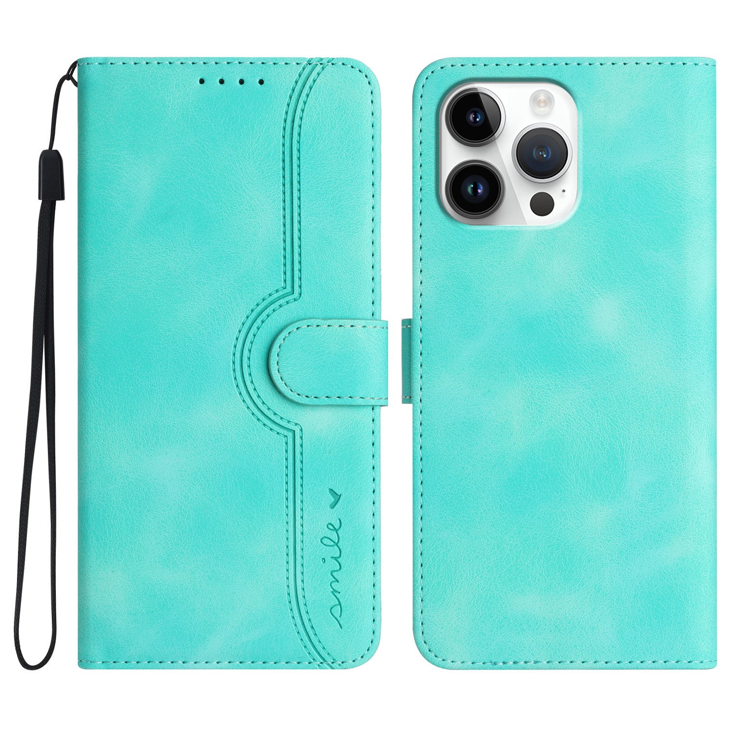 YX0030 For iPhone 16 Pro Max Case PU Leather Wallet Phone Cover Smile Letter - Baby Blue