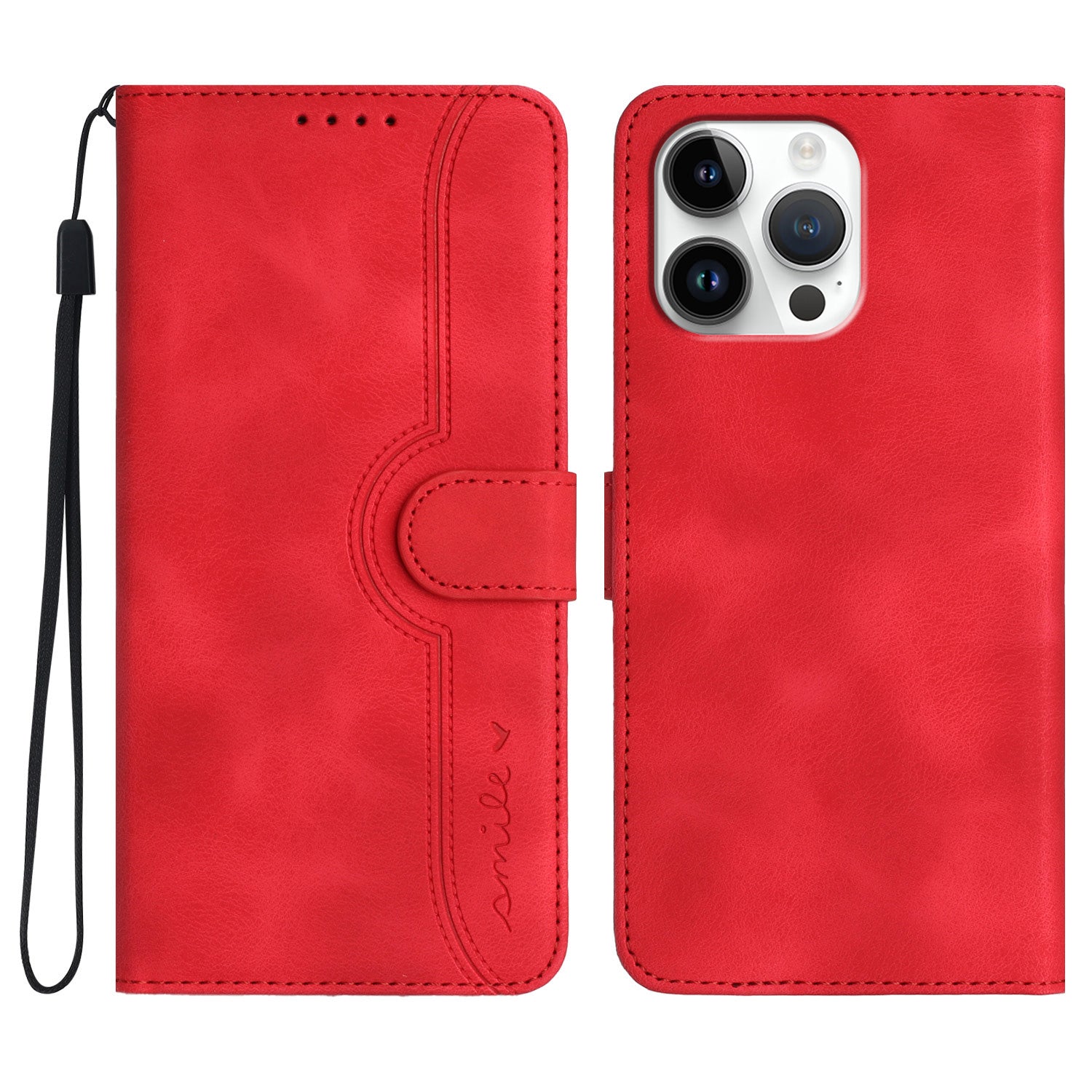 YX0030 For iPhone 16 Pro Max Case PU Leather Wallet Phone Cover Smile Letter - Red