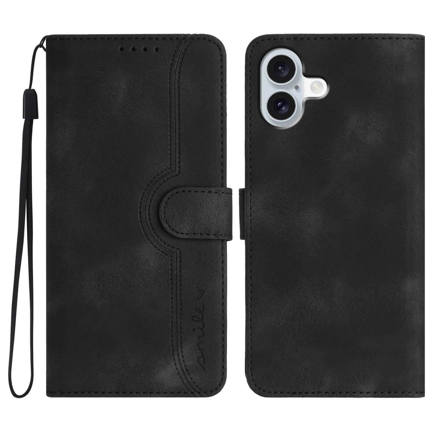 YX0030 For iPhone 16 Plus Case PU Leather Stand Wallet Flip Phone Cover - Black