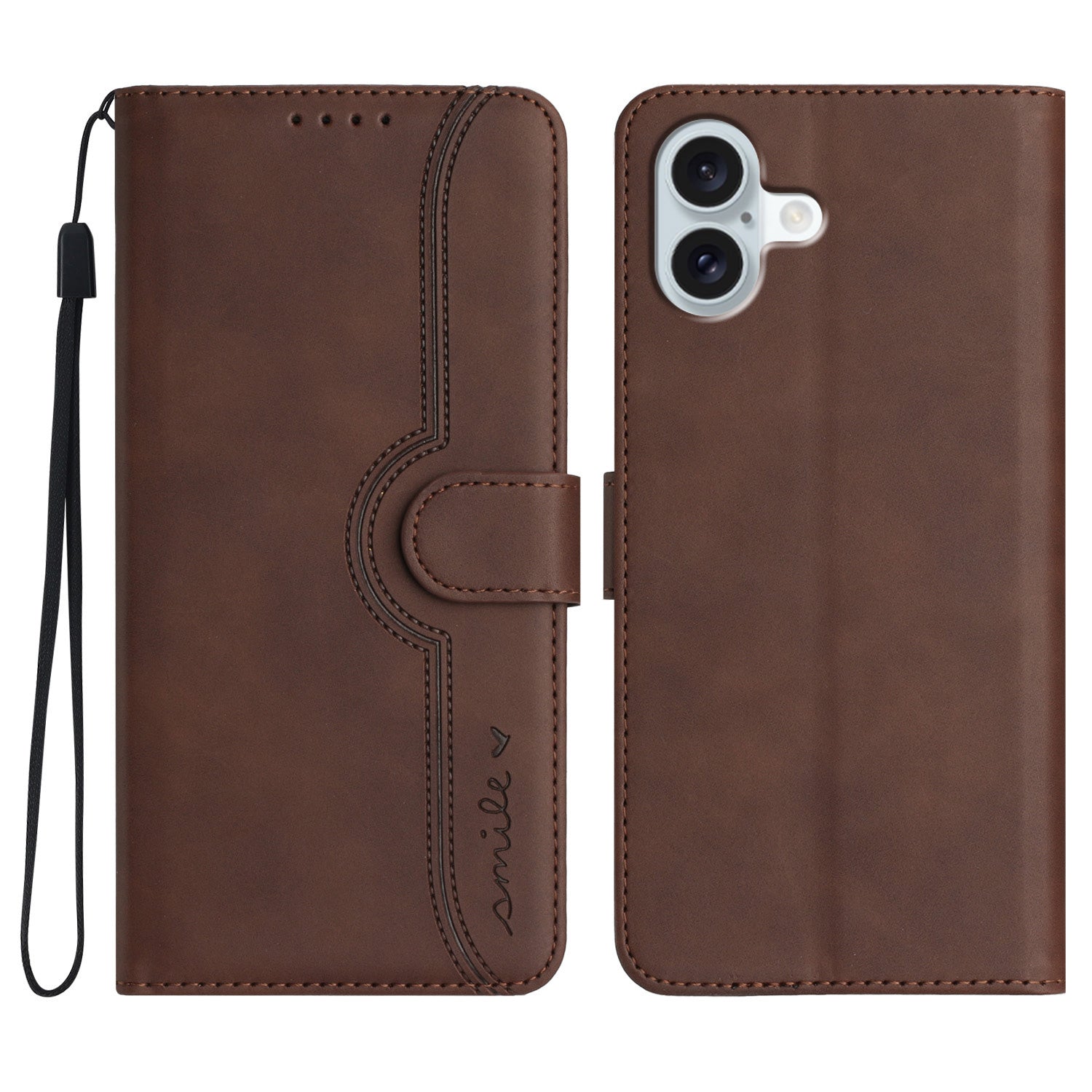 YX0030 For iPhone 16 Plus Case PU Leather Stand Wallet Flip Phone Cover - Coffee