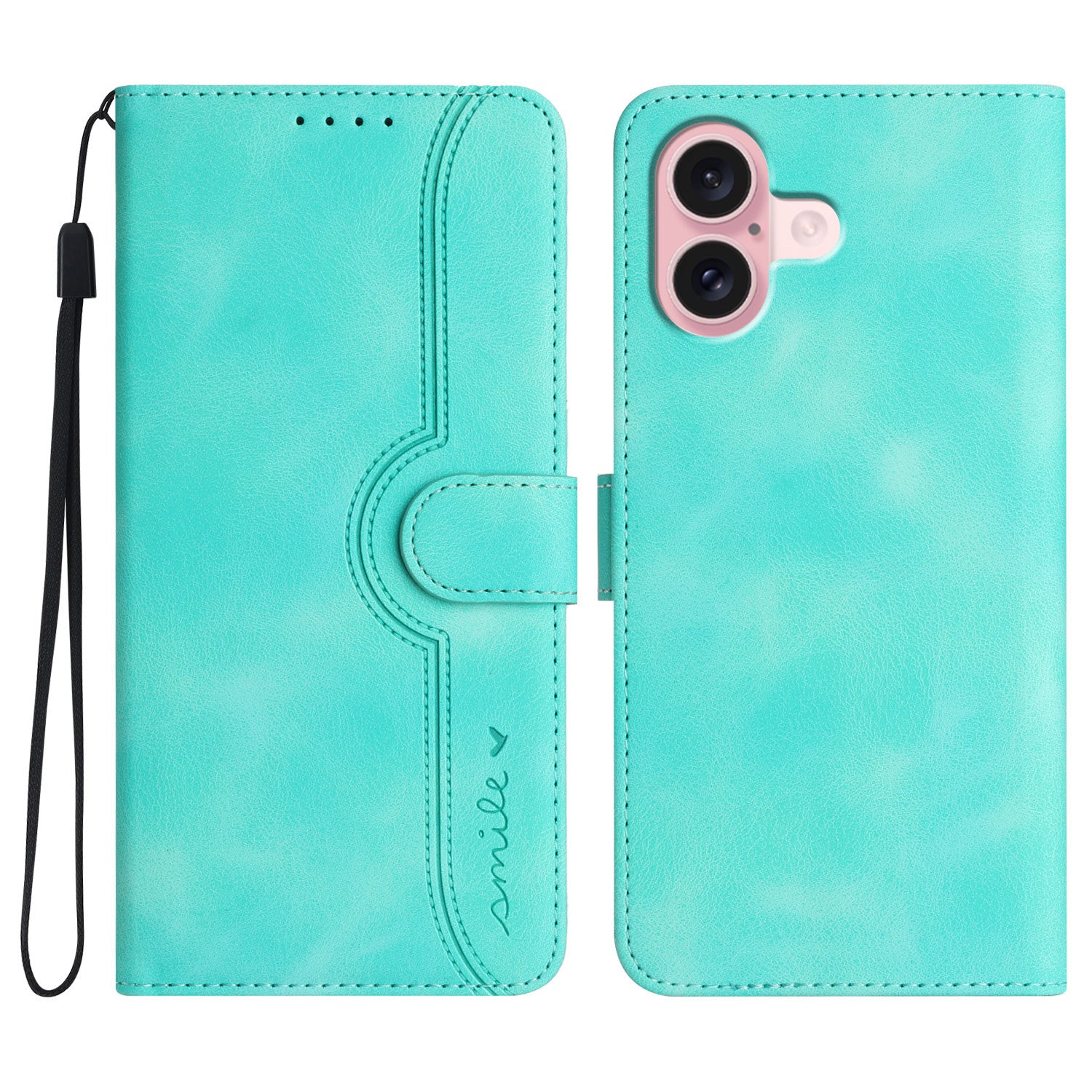 YX0030 For iPhone 16 Case Smile Letter Wallet Leather Flip Phone Cover - Baby Blue