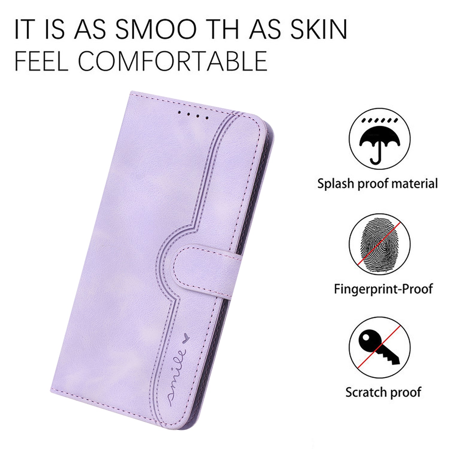 YX0030 For iPhone 16 Pro Case Smile Imprinted Leather Phone Cover with Wallet - Light Purple