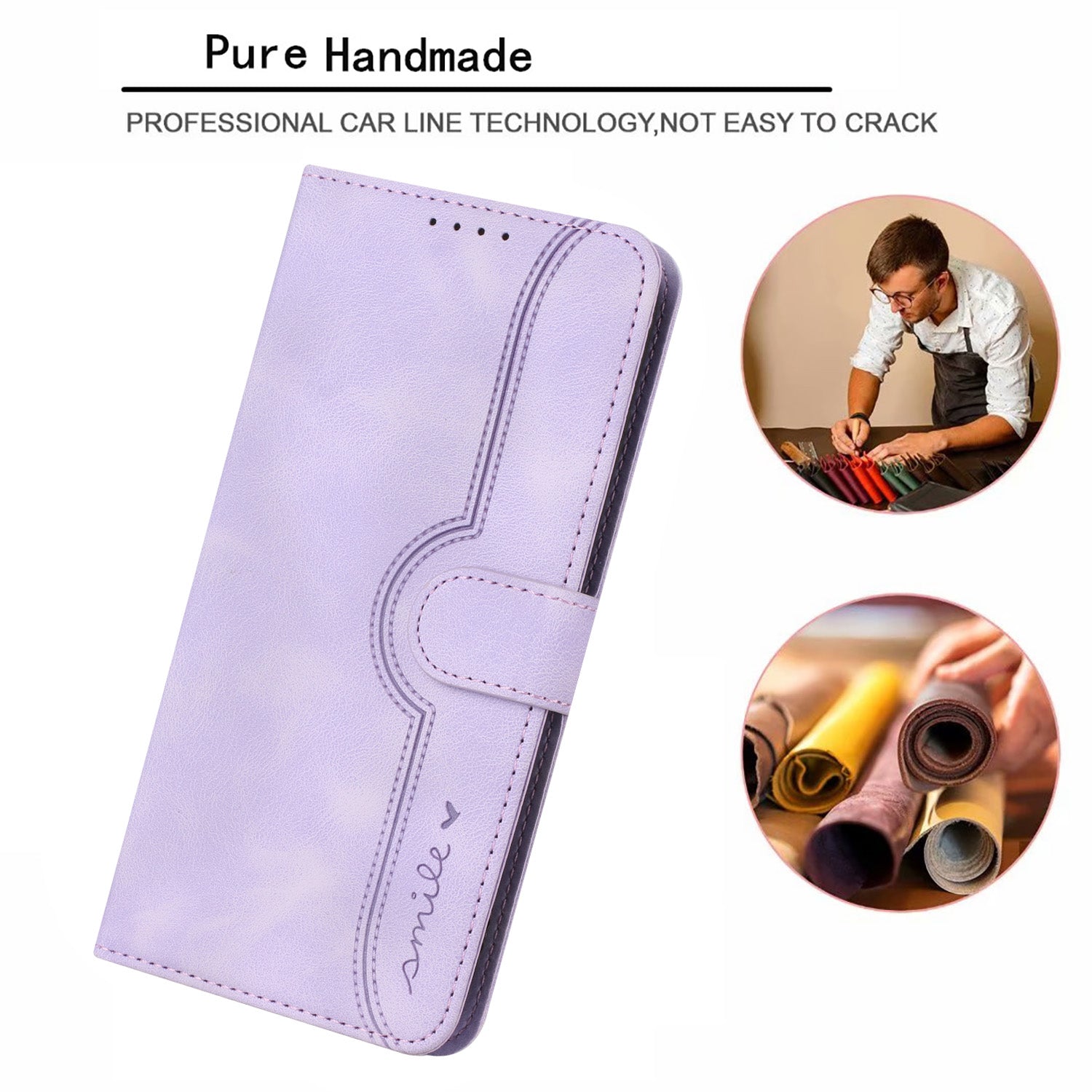 YX0030 For iPhone 16 Pro Case Smile Imprinted Leather Phone Cover with Wallet - Light Purple