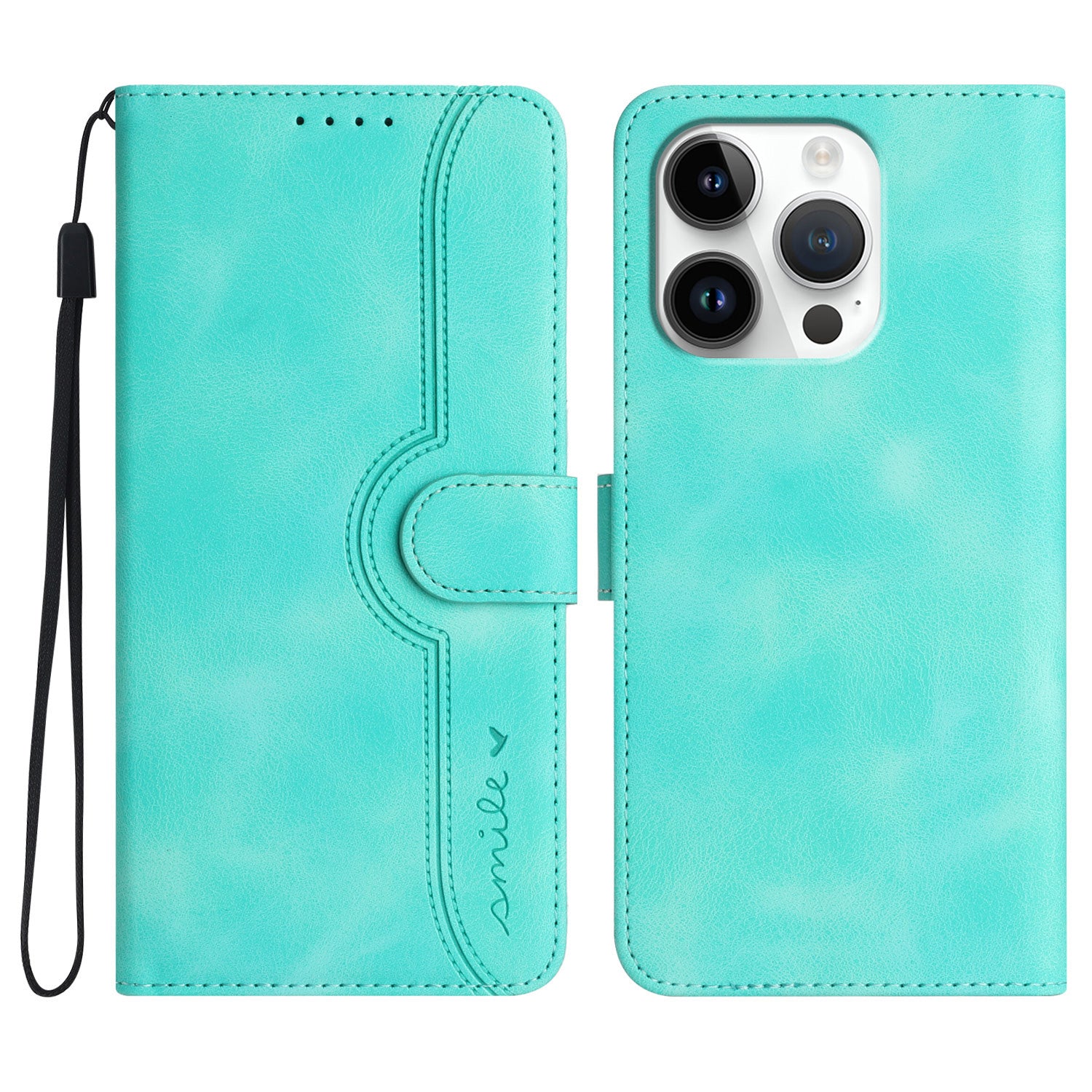 YX0030 For iPhone 16 Pro Case Smile Imprinted Leather Phone Cover with Wallet - Baby Blue