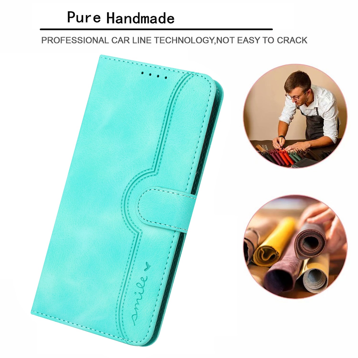 YX0030 For iPhone 16 Pro Case Smile Imprinted Leather Phone Cover with Wallet - Baby Blue