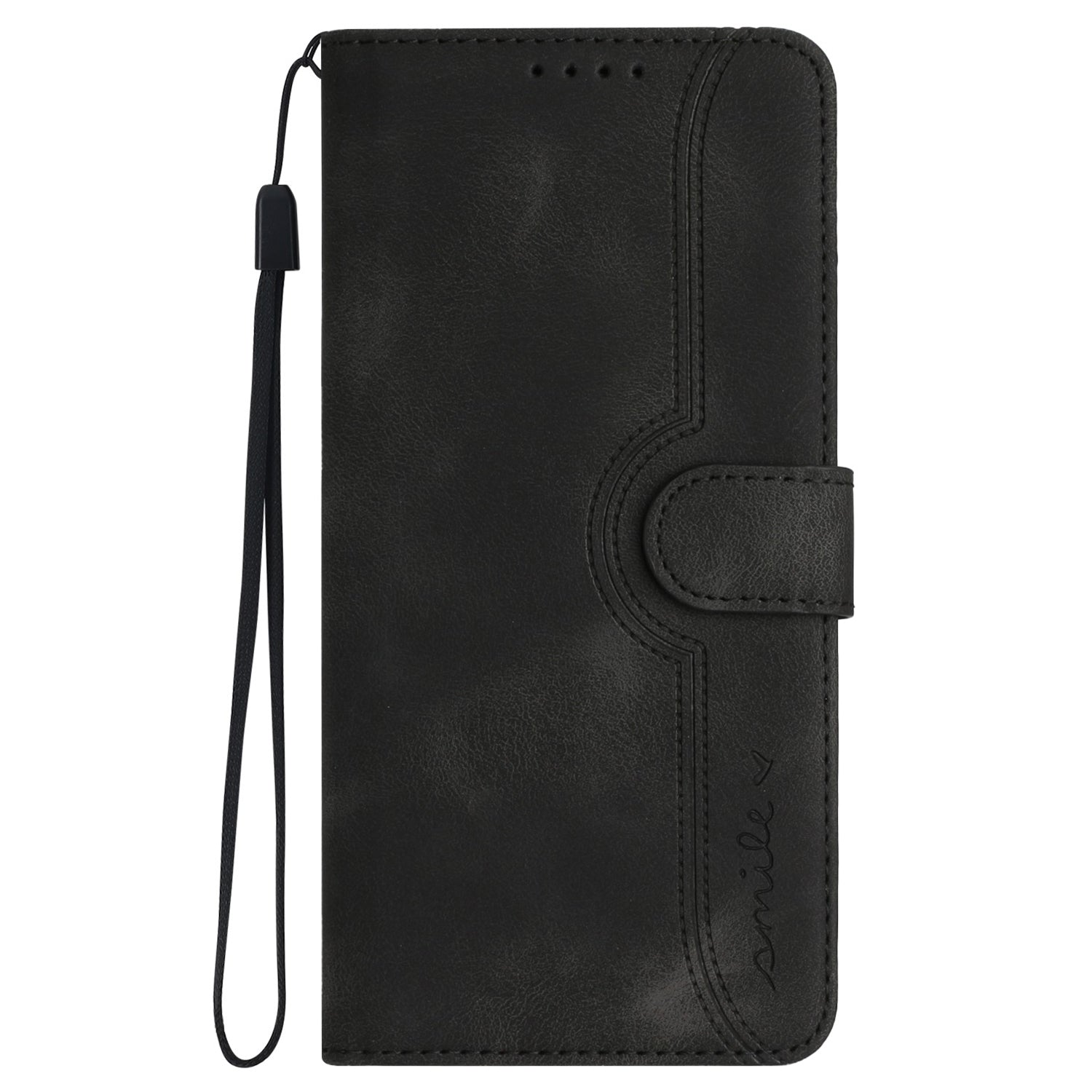 YX0030 For iPhone 16 Pro Case Smile Imprinted Leather Phone Cover with Wallet - Black