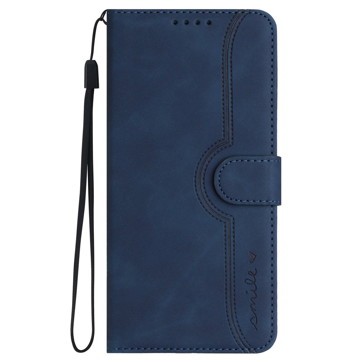 YX0030 For iPhone 16 Pro Case Smile Imprinted Leather Phone Cover with Wallet - Sapphire