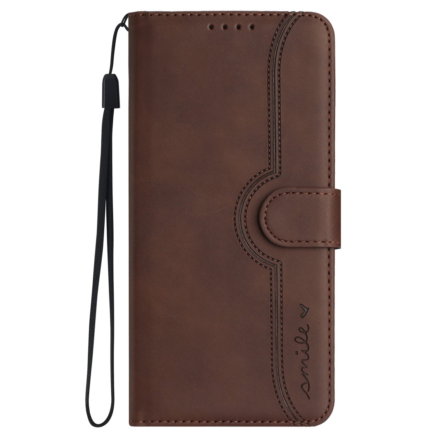 YX0030 For iPhone 16 Pro Case Smile Imprinted Leather Phone Cover with Wallet - Coffee