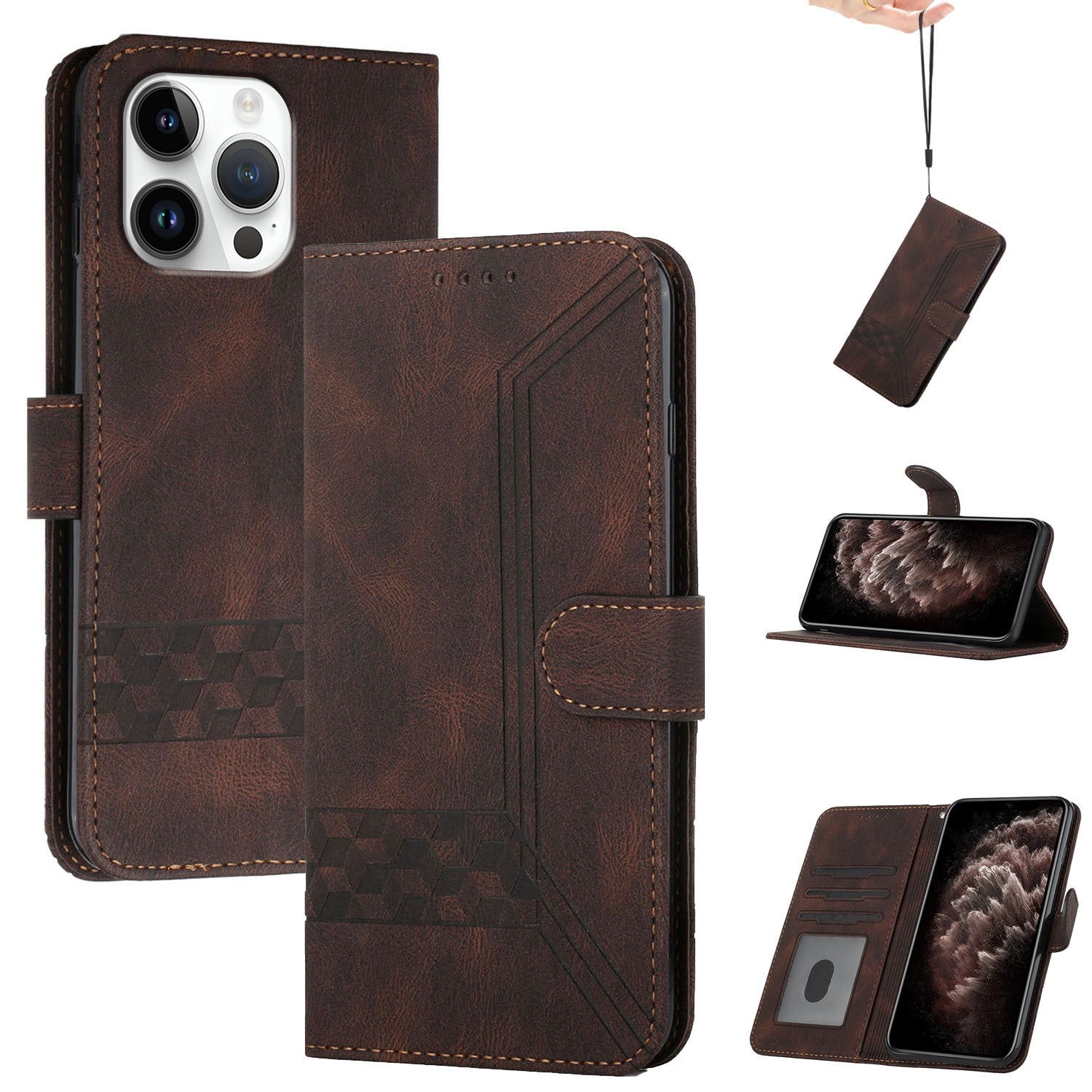 YX0010 Series for iPhone 16 Pro Max Case Skin Feeling PU Leather Wallet Phone Cover - Coffee