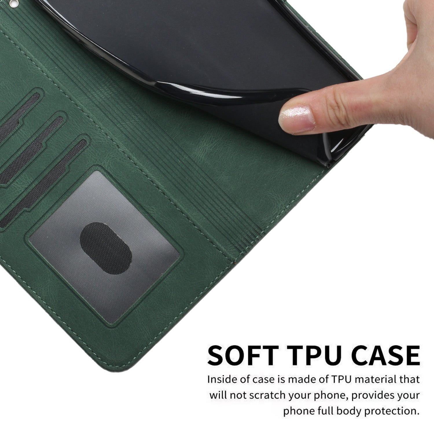 YX0010 Series for iPhone 16 Pro Max Case Skin Feeling PU Leather Wallet Phone Cover - Blackish Green