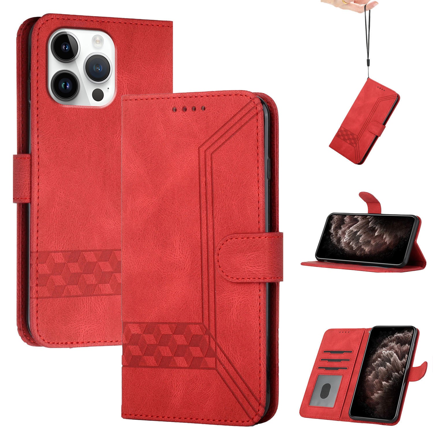 YX0010 Series for iPhone 16 Pro Max Case Skin Feeling PU Leather Wallet Phone Cover - Red