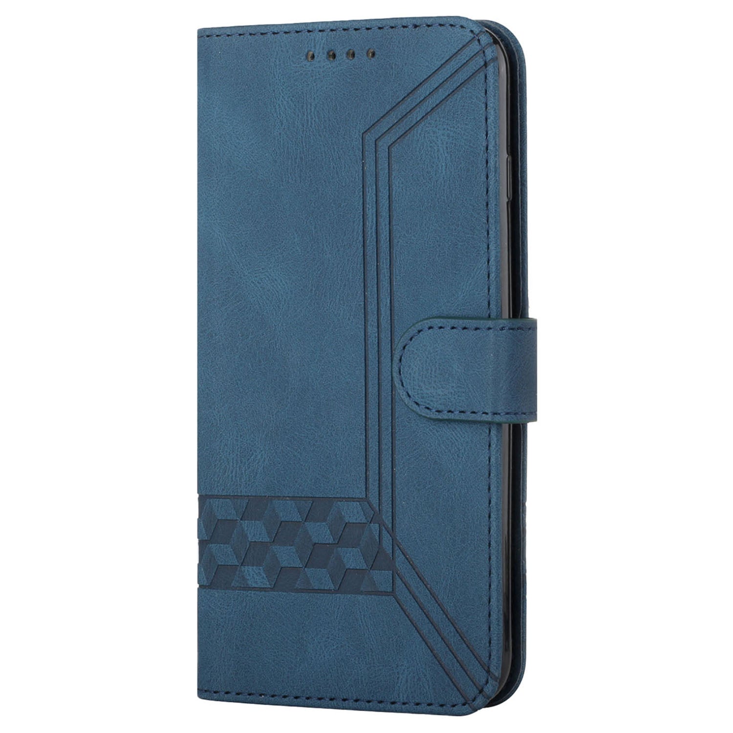 YX0010 Series for iPhone 16 Plus Case Rhombud Lines Imprinted Leather Phone Cover - Sapphire