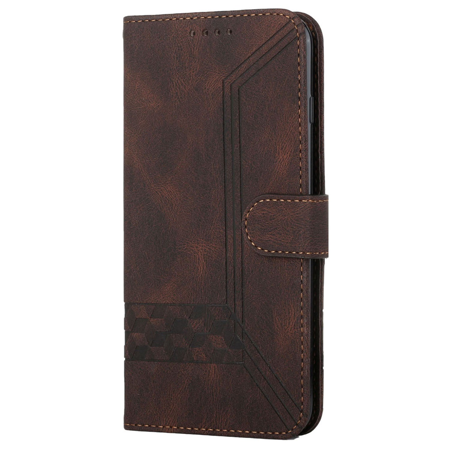 YX0010 Series for iPhone 16 Plus Case Rhombud Lines Imprinted Leather Phone Cover - Coffee