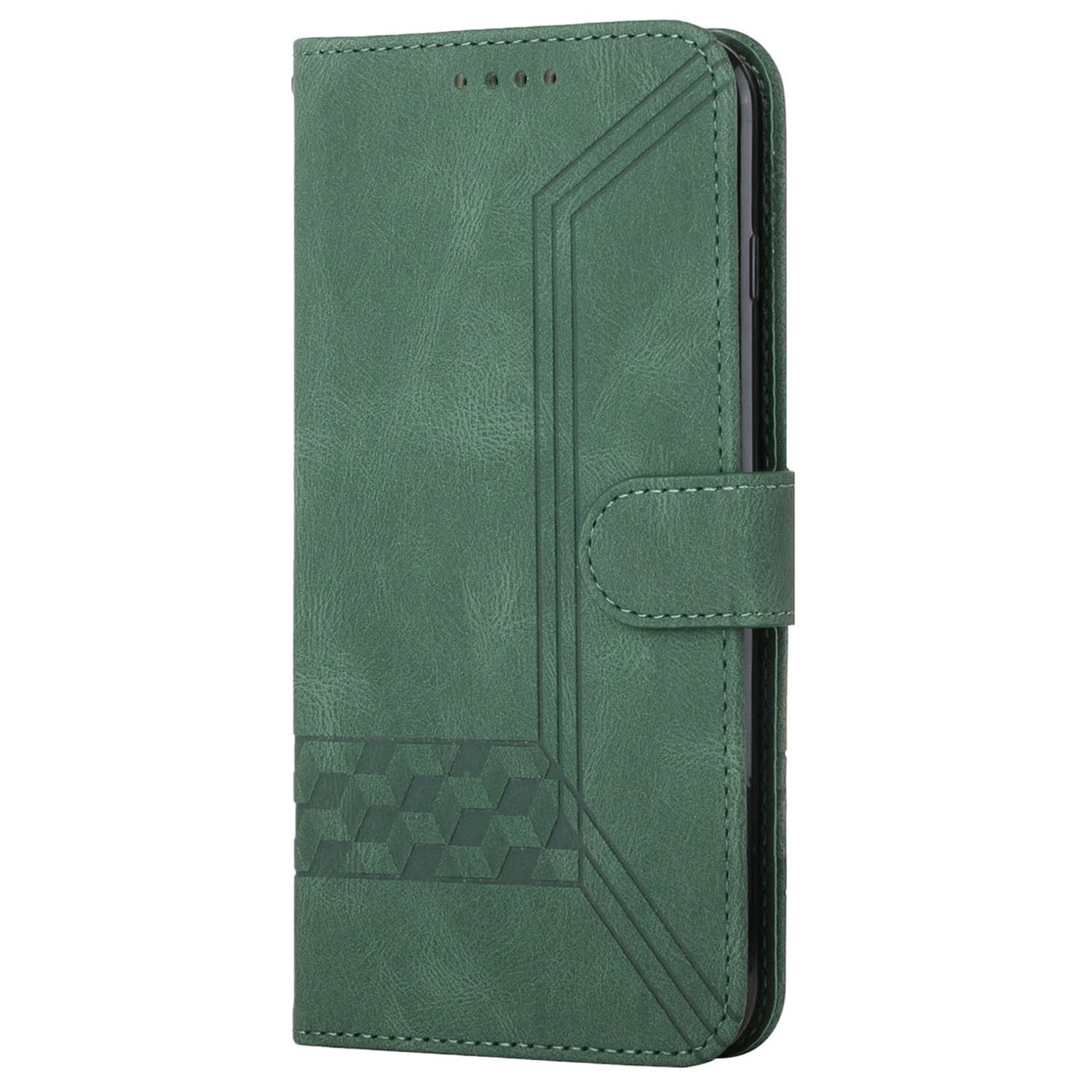 YX0010 Series for iPhone 16 Plus Case Rhombud Lines Imprinted Leather Phone Cover - Blackish Green