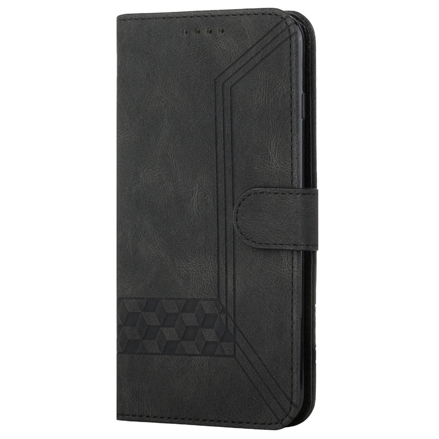 YX0010 Series for iPhone 16 Plus Case Rhombud Lines Imprinted Leather Phone Cover - Black