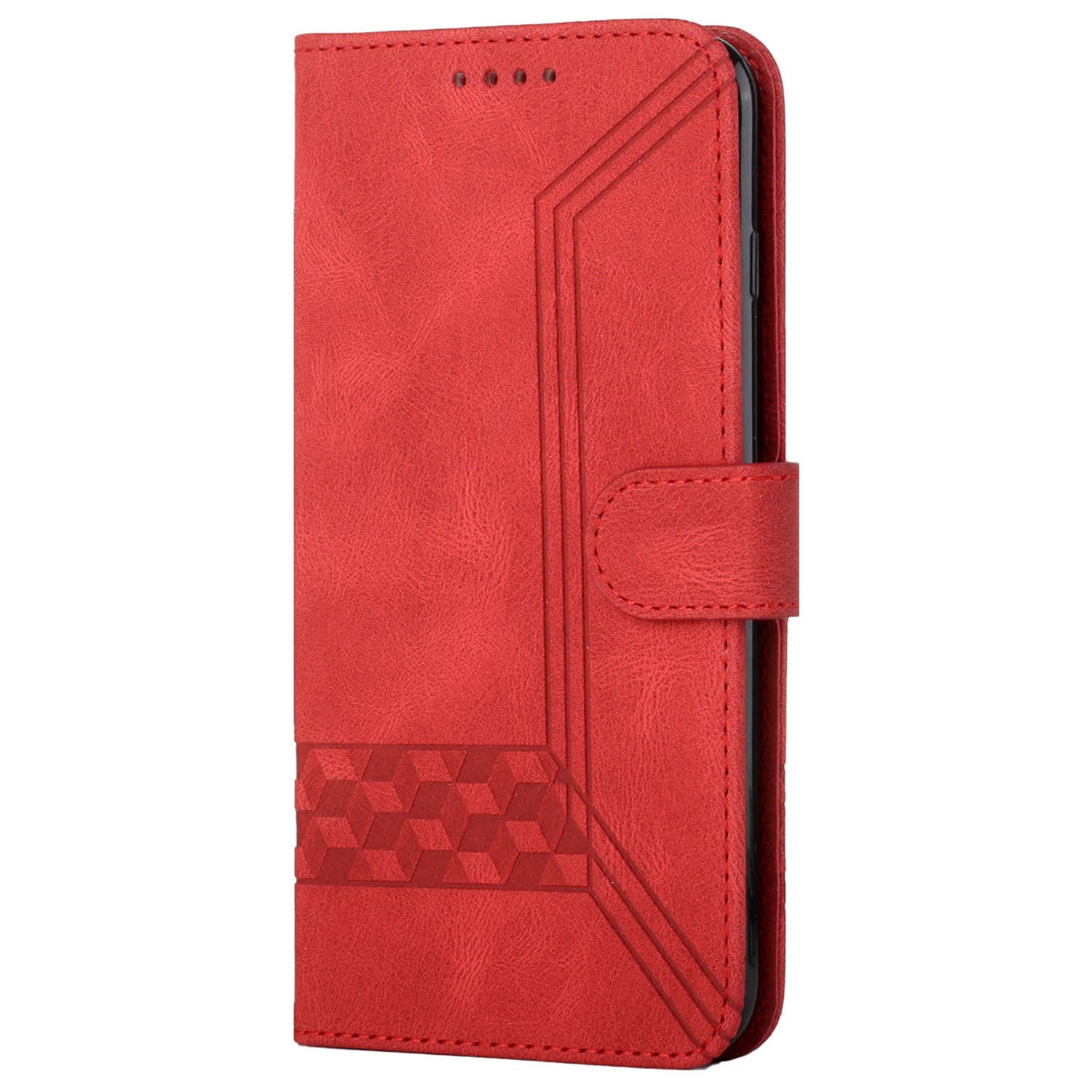 YX0010 Series for iPhone 16 Plus Case Rhombud Lines Imprinted Leather Phone Cover - Red