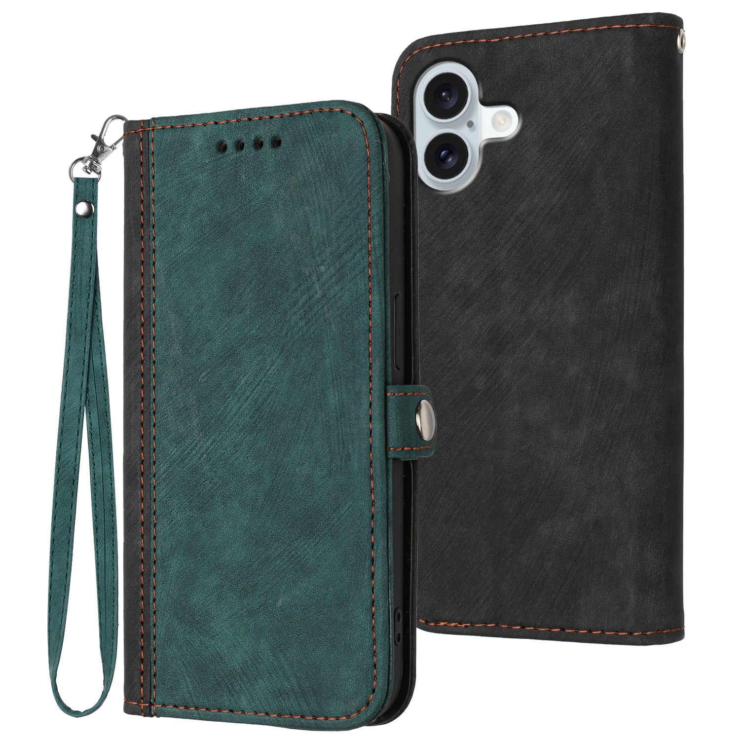 YX0020 For iPhone 16 Plus Case Skin Touch Texture Leather Wallet Phone Cover - Blackish Green