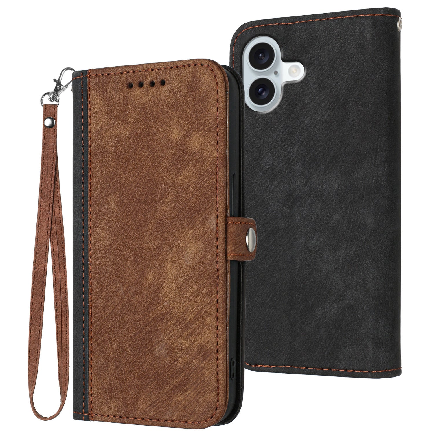 YX0020 For iPhone 16 Plus Case Skin Touch Texture Leather Wallet Phone Cover - Coffee