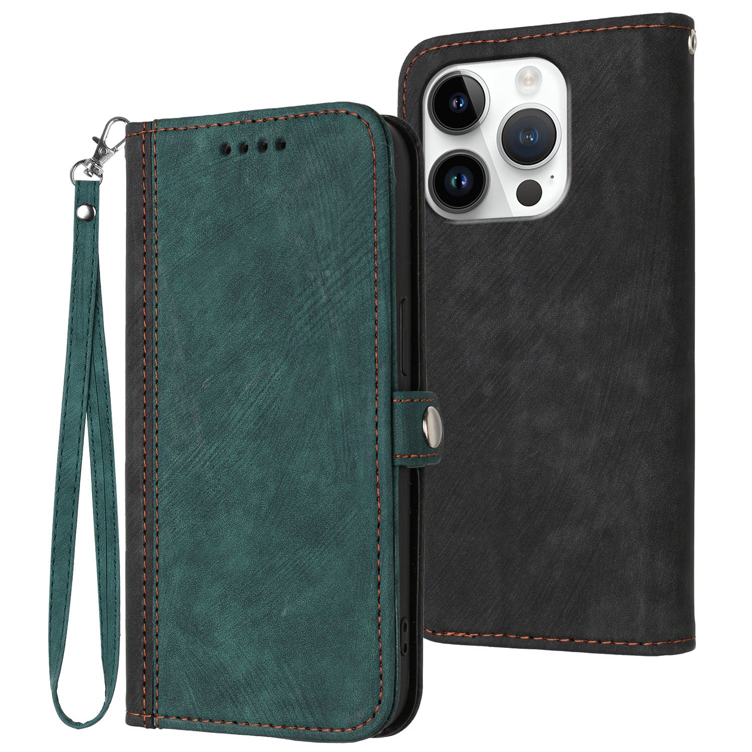 YX0020 For iPhone 16 Pro Case Wallet Stand Skin Touch Leather Phone Cover - Blackish Green