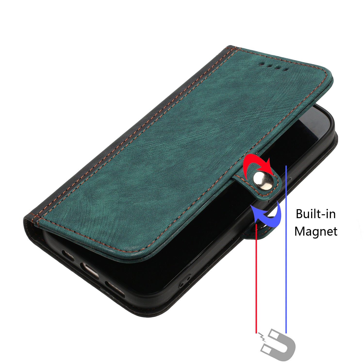 YX0020 For iPhone 16 Pro Max Case Phone Leather Cover Dual Magnetic Clasps - Blackish Green