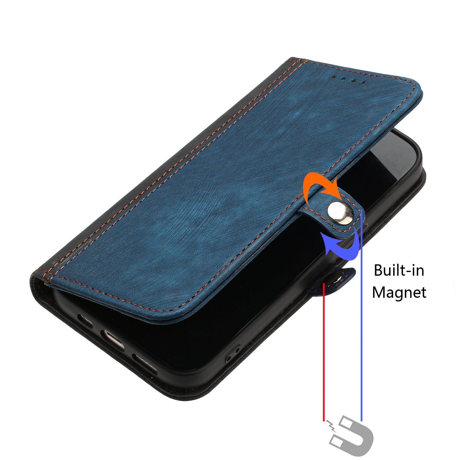 YX0020 For iPhone 16 Pro Max Case Phone Leather Cover Dual Magnetic Clasps - Sapphire