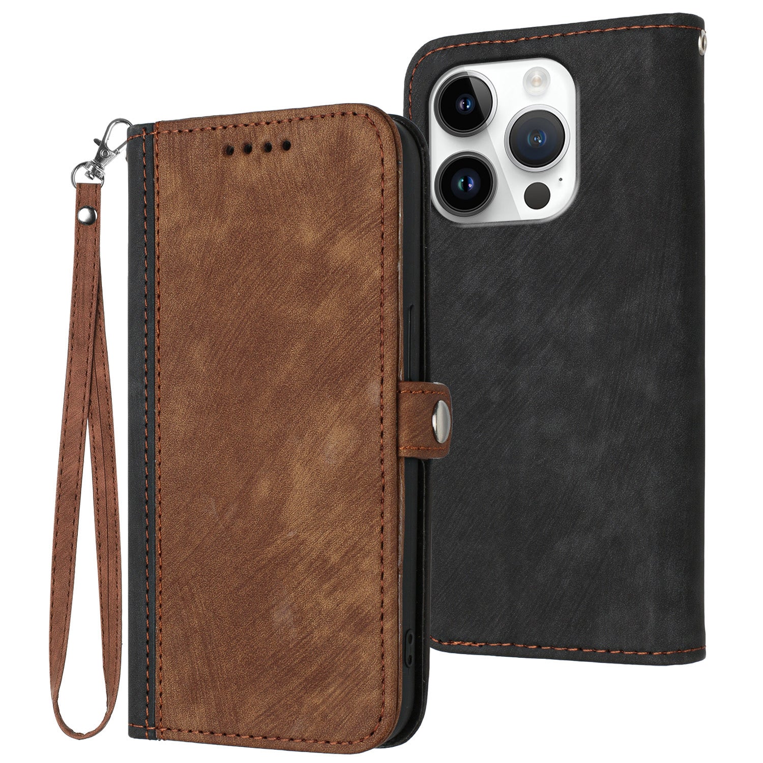 YX0020 For iPhone 16 Pro Max Case Phone Leather Cover Dual Magnetic Clasps - Coffee