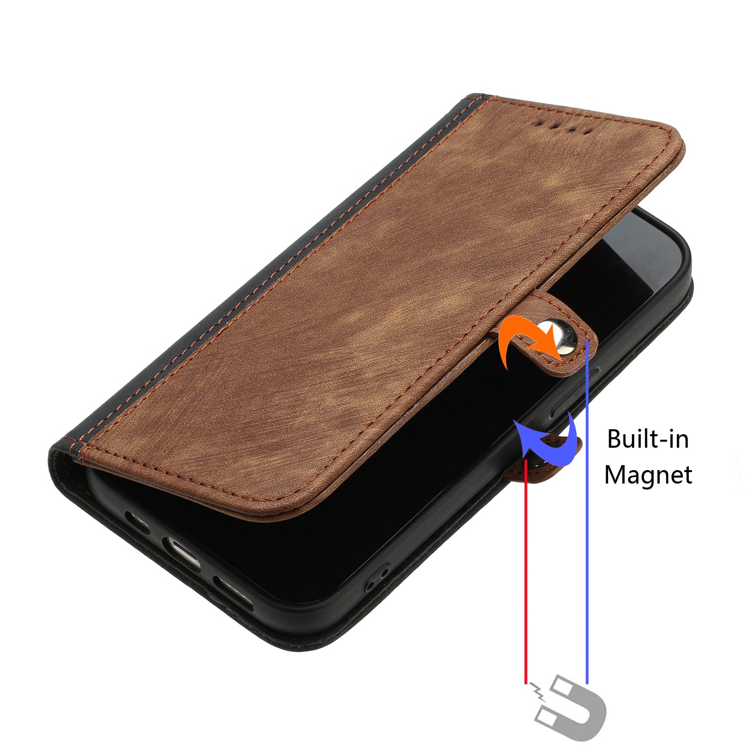 YX0020 For iPhone 16 Pro Max Case Phone Leather Cover Dual Magnetic Clasps - Coffee