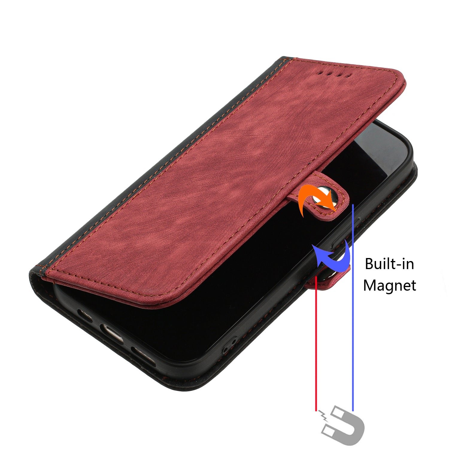 YX0020 For iPhone 16 Pro Max Case Phone Leather Cover Dual Magnetic Clasps - Red