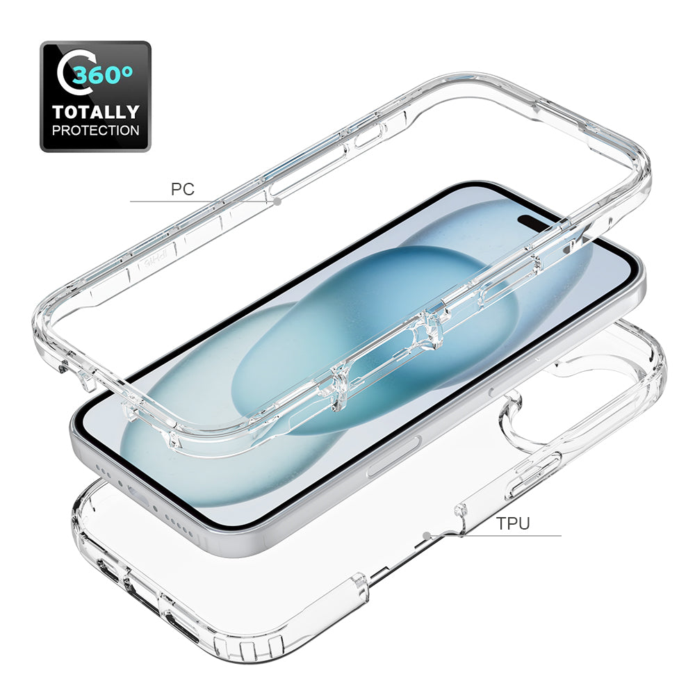 For iPhone 16 Case TPU+PC 2-in-1 Drop-Proof Clear Phone Cover