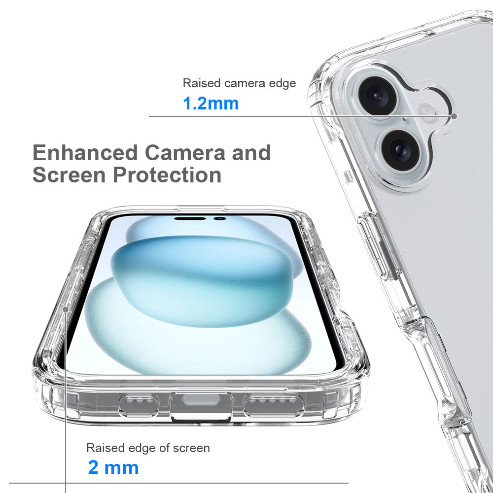 For iPhone 16 Case TPU+PC 2-in-1 Drop-Proof Clear Phone Cover