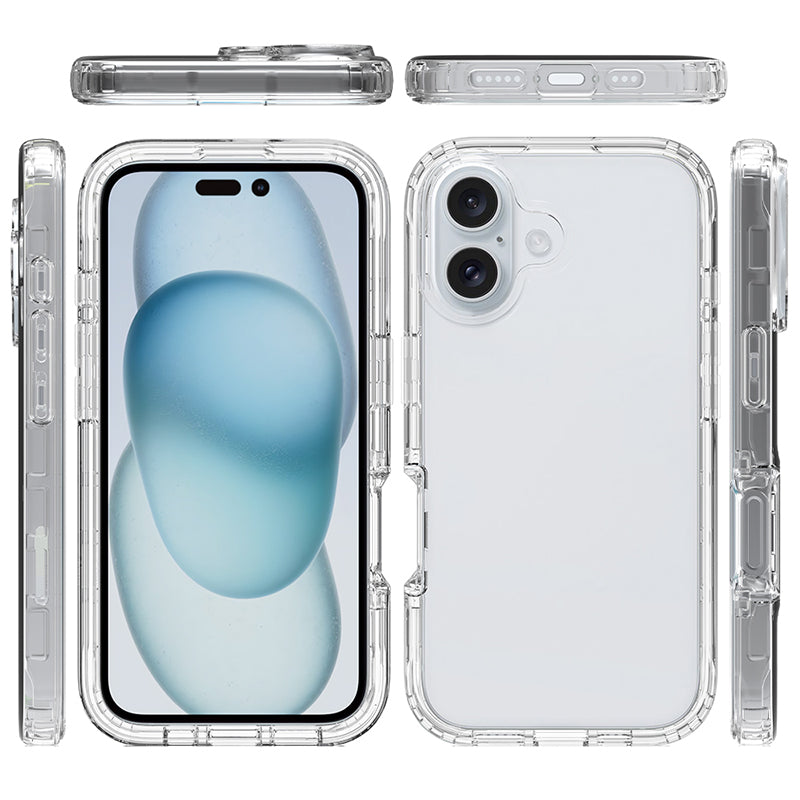 For iPhone 16 Case TPU+PC 2-in-1 Drop-Proof Clear Phone Cover