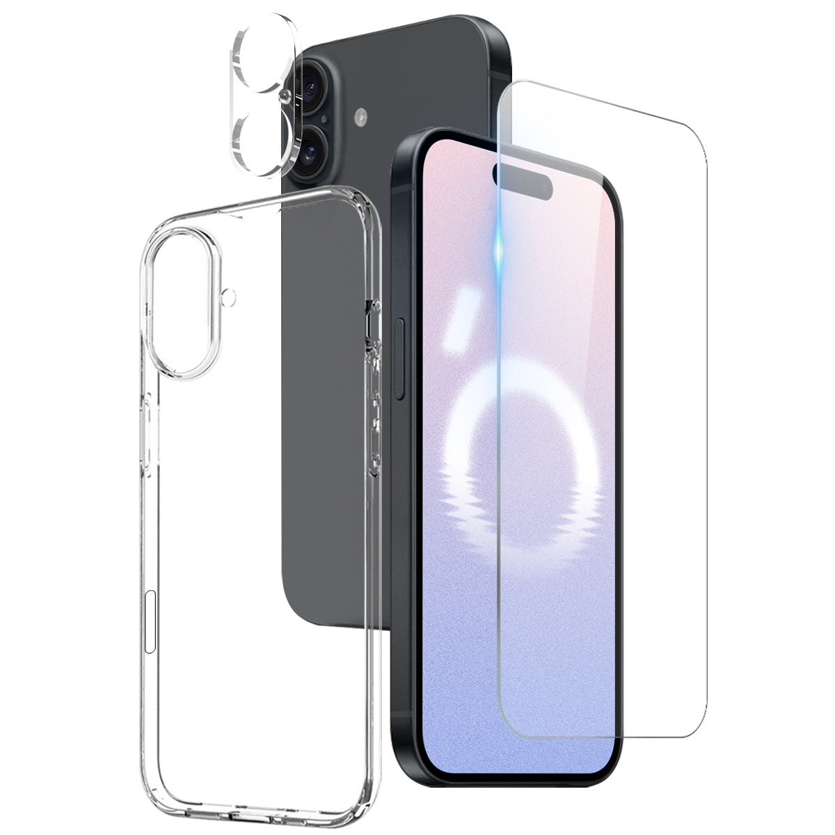 NORTHJO for iPhone 16 Plus Case TPU Phone Cover with Tempered Glass Screen Protector+Rear Lens Film