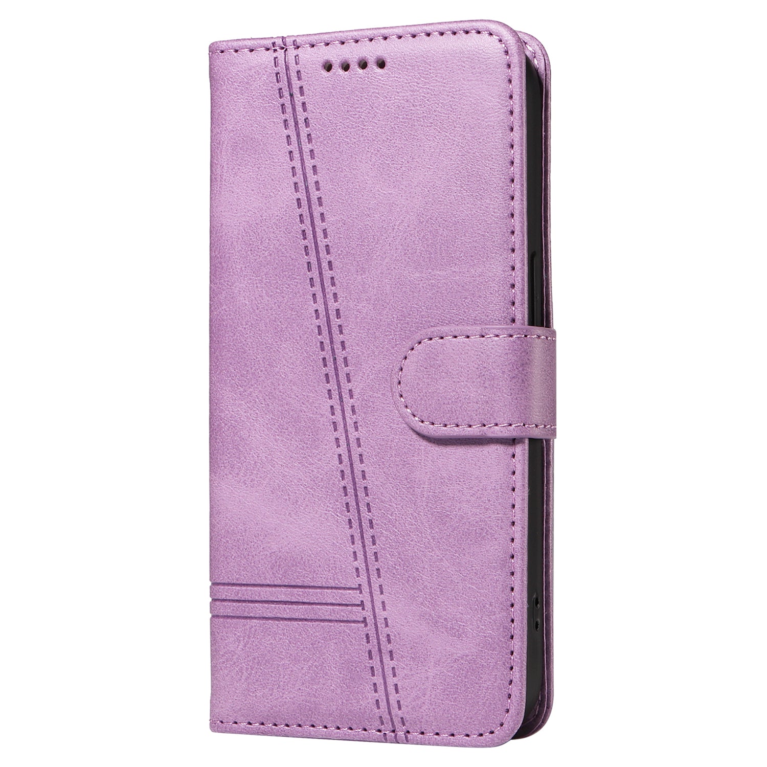 For iPhone 16 Plus Leather Case T-Shaped Lines Flip Phone Cover - Light Purple