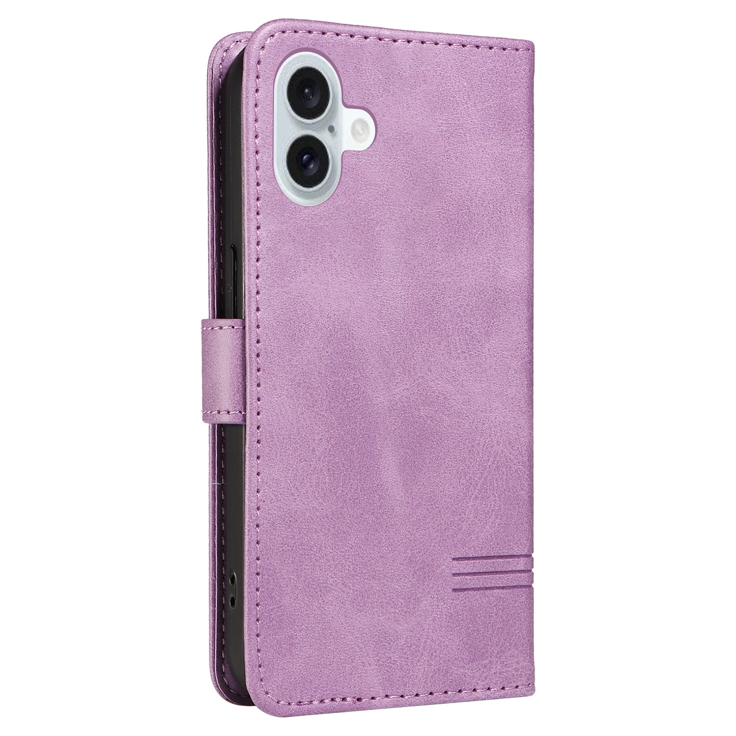 For iPhone 16 Plus Leather Case T-Shaped Lines Flip Phone Cover - Light Purple