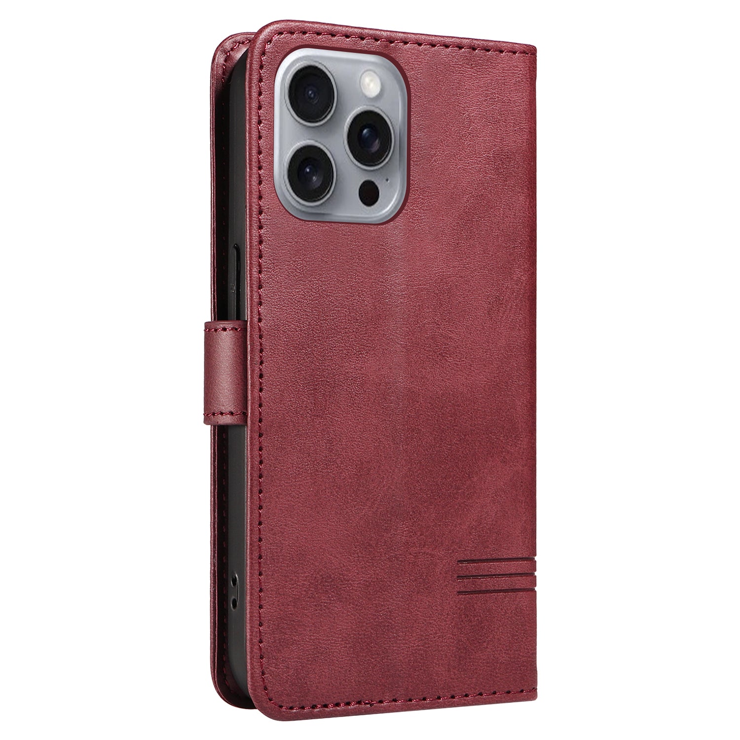 For iPhone 16 Pro Max Case Magnetic Clasp Leather Phone Cover - Wine Red