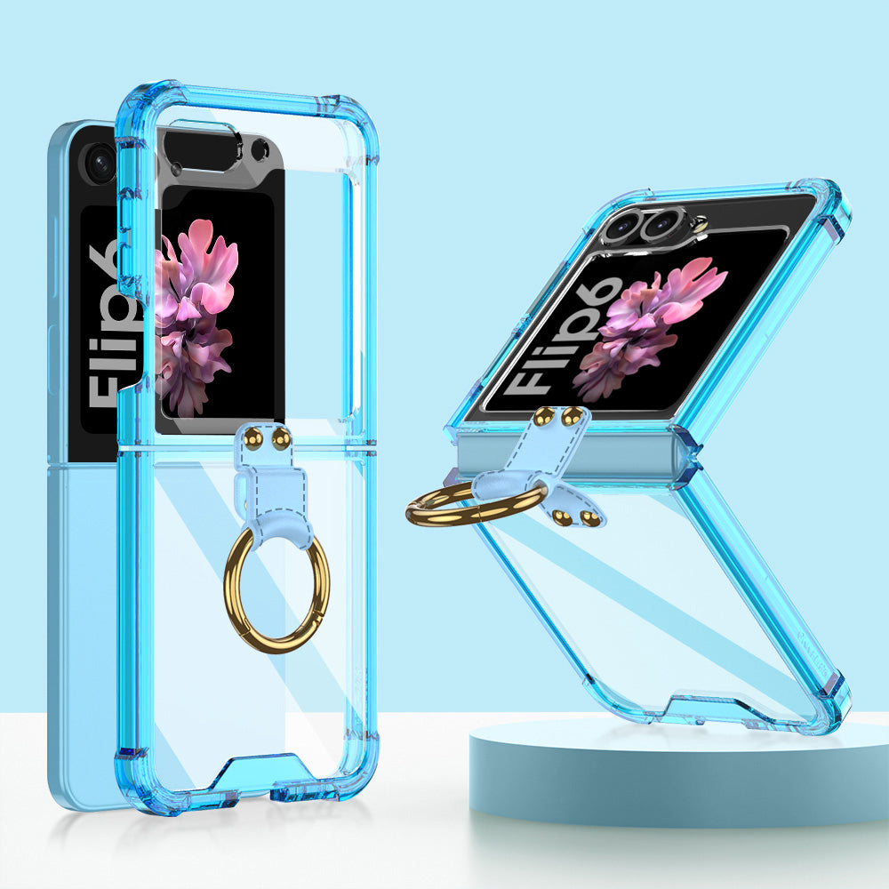 GKK For Samsung Galaxy Z Flip6 5G Case Ring Holder Kickstand TPU Phone Cover - Transparent Blue