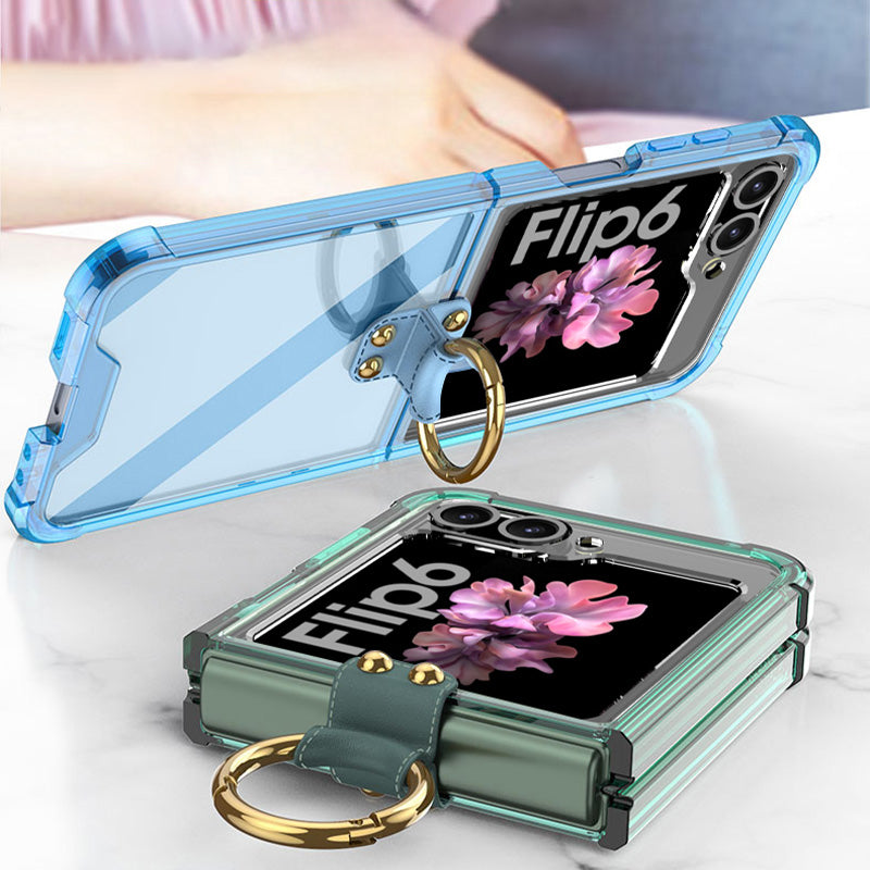 GKK For Samsung Galaxy Z Flip6 5G Case Ring Holder Kickstand TPU Phone Cover - Transparent Blue