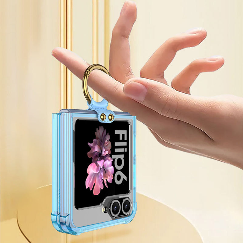 GKK For Samsung Galaxy Z Flip6 5G Case Ring Holder Kickstand TPU Phone Cover - Transparent Blue