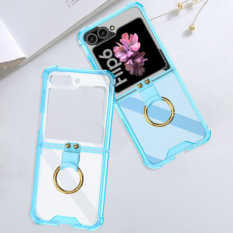 GKK For Samsung Galaxy Z Flip6 5G Case Ring Holder Kickstand TPU Phone Cover - Transparent Blue