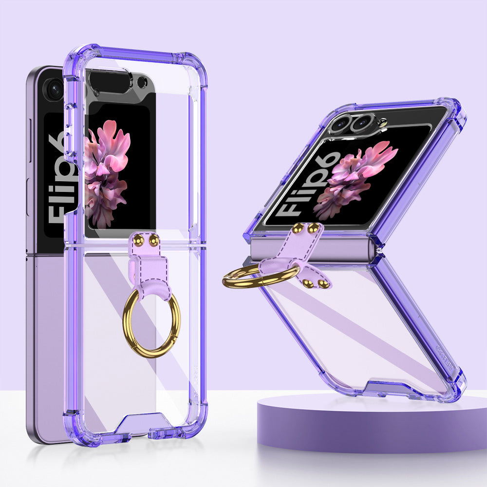 GKK For Samsung Galaxy Z Flip6 5G Case Ring Holder Kickstand TPU Phone Cover - Transparent Purple