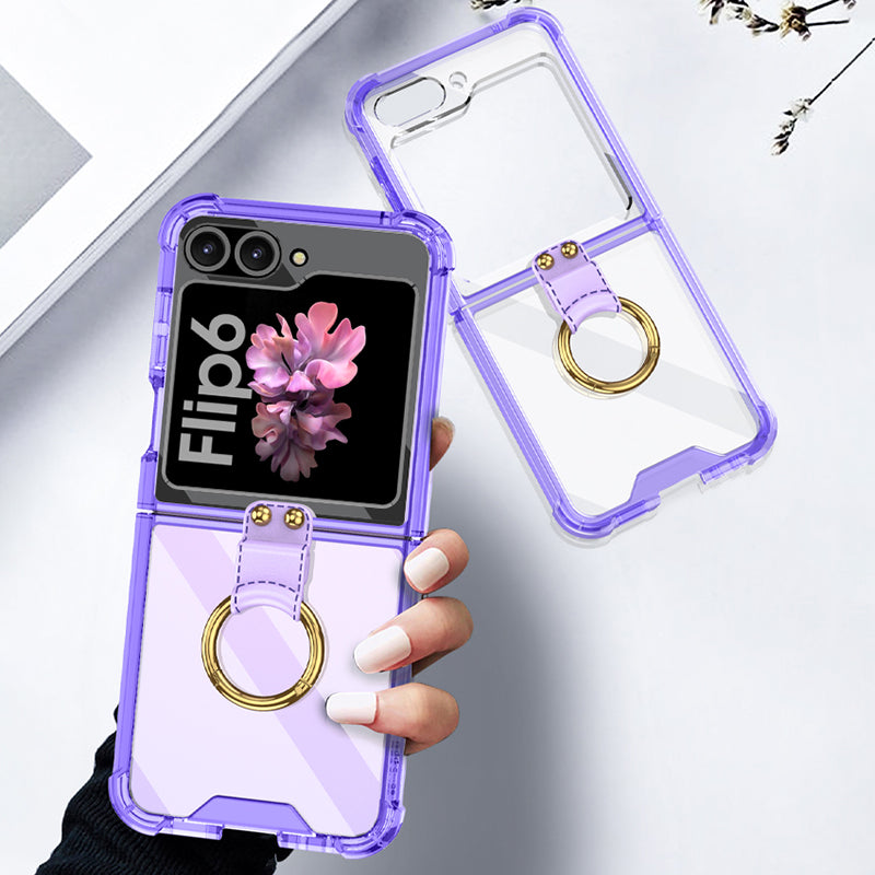 GKK For Samsung Galaxy Z Flip6 5G Case Ring Holder Kickstand TPU Phone Cover - Transparent Purple