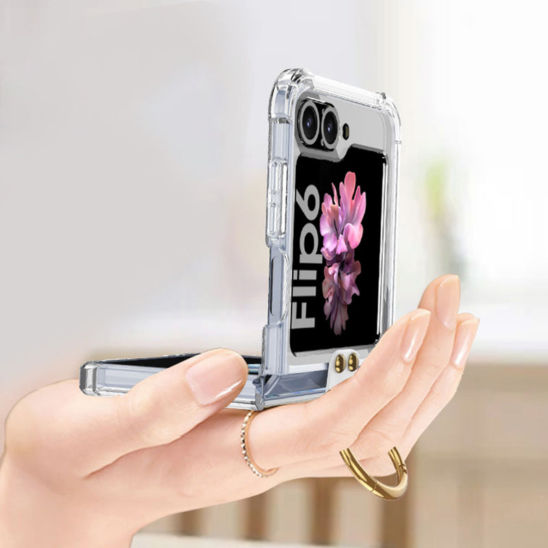 GKK For Samsung Galaxy Z Flip6 5G Case Ring Holder Kickstand TPU Phone Cover - Transparent Purple